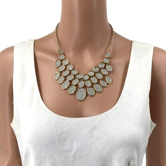 NY New York Sparkling Statement Necklace Oval Drops Casual Special Occasion - Picture 2 of 2